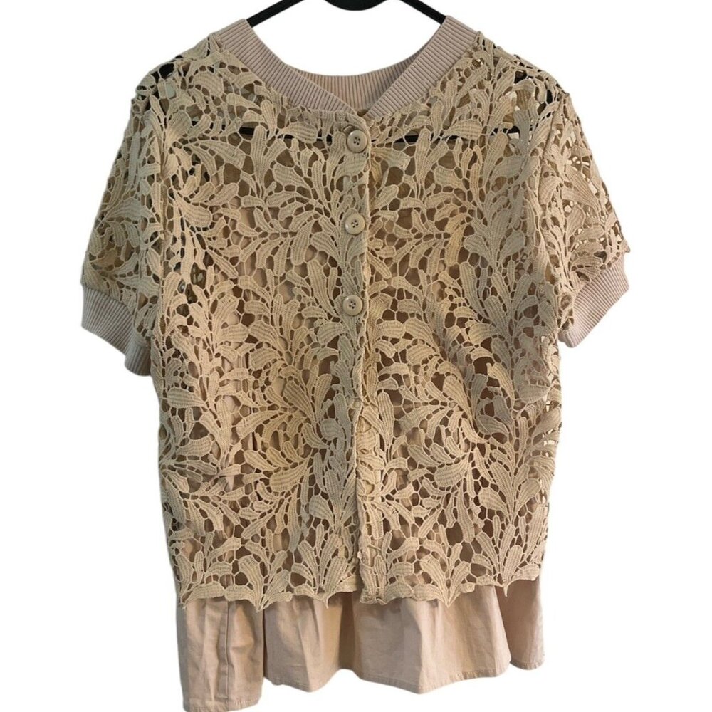 All:Row Women Beige Short Sleeve Blouse Size M 2 Piece